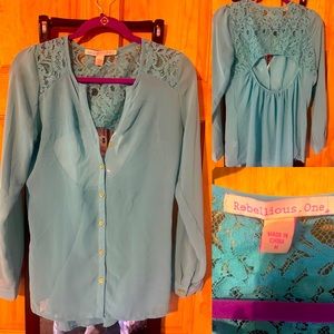 Teal Lace open back top Size Medium
